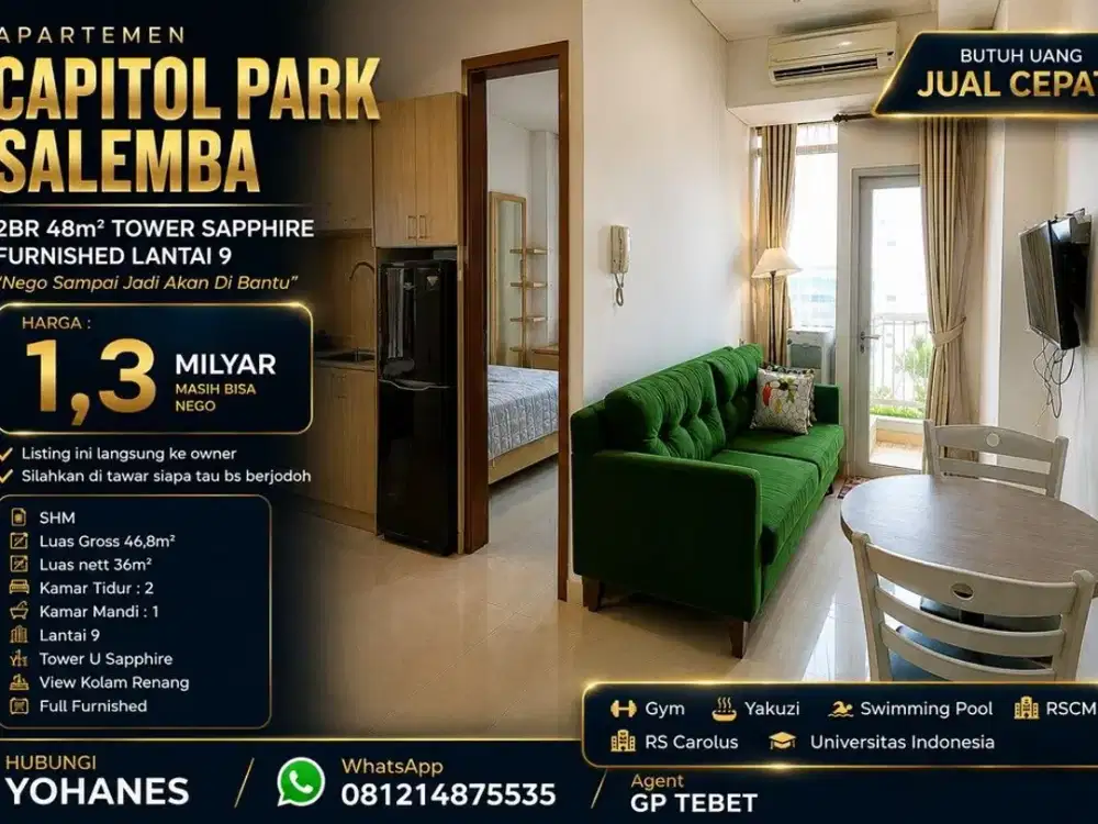 Apartemen Capitol Park Salemba 2BR Tower Sapphire Furnished Lantai 9