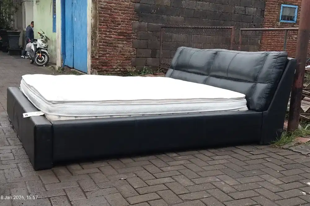 Springbed Serta signature dobel latex bedframe kulit Cellini uk 200