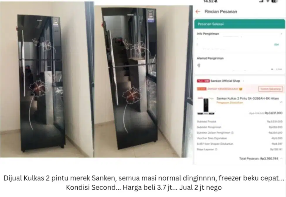 Kulkas 2 Pintu Second Bagus Sanken Dinginnn