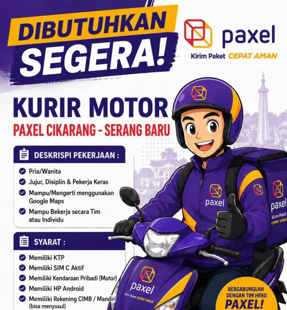 Butuh kurir utuk wilayah serang baru