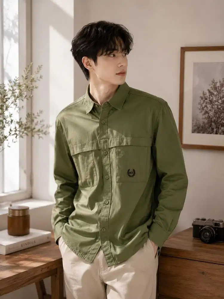 Deffect Sale Baju kemeja Pria nxnitrox hijau lengan panjang