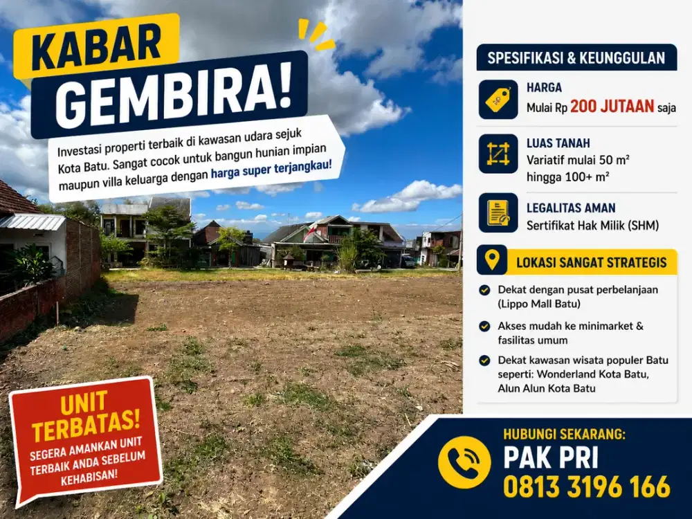 TANAH KAVLING MURAH DEKAT MALL LIPPO KOTA BATU