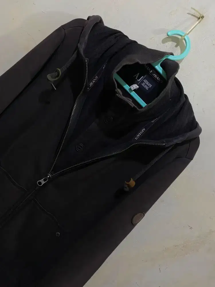 AJ jaket Hoodie Full Zip Kerah Ganda