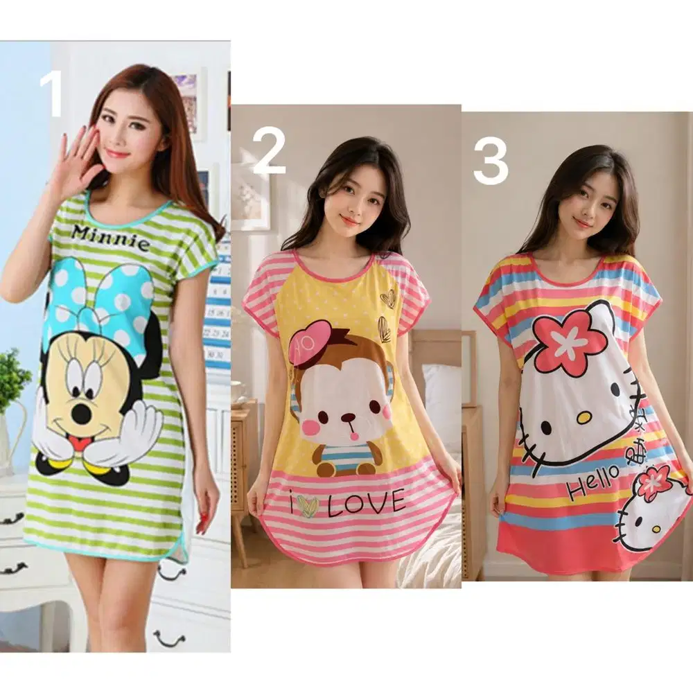 Baju tidur Daster Kitty Kartoon karakter animasi minnie piyama Wanita
