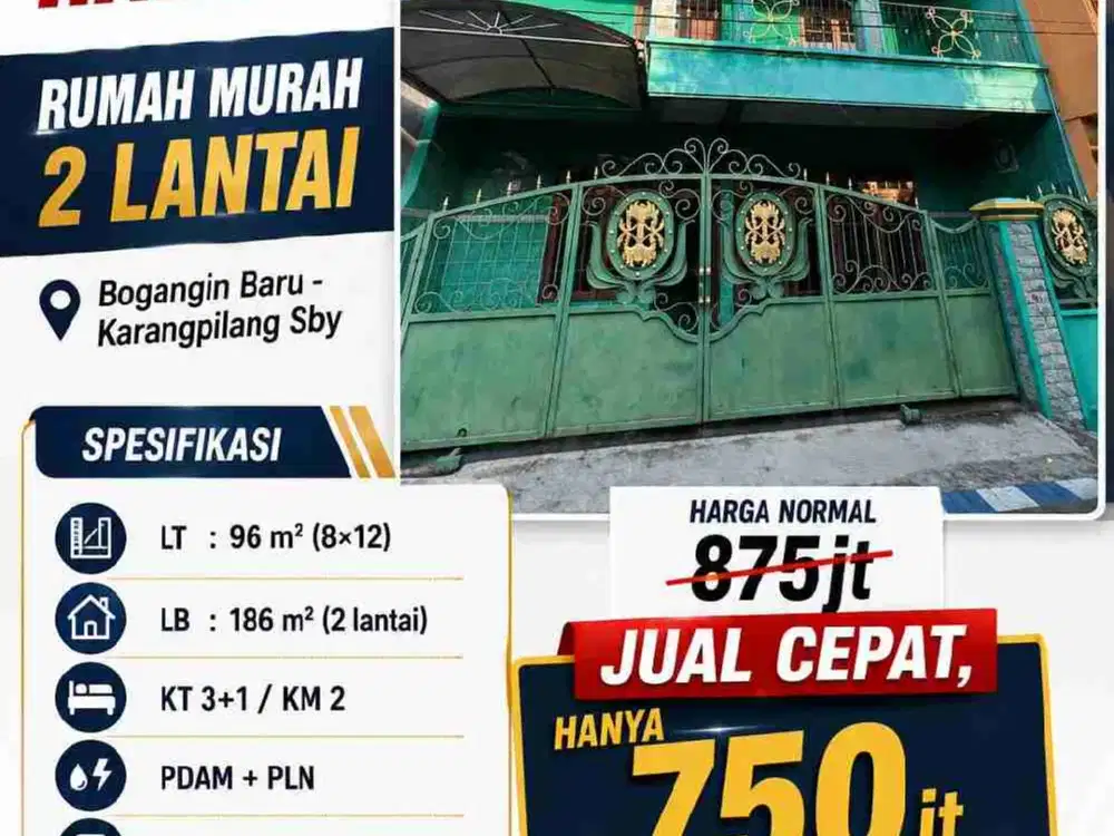 Rumah Murah 2 lantai di Bogangin karangpilang