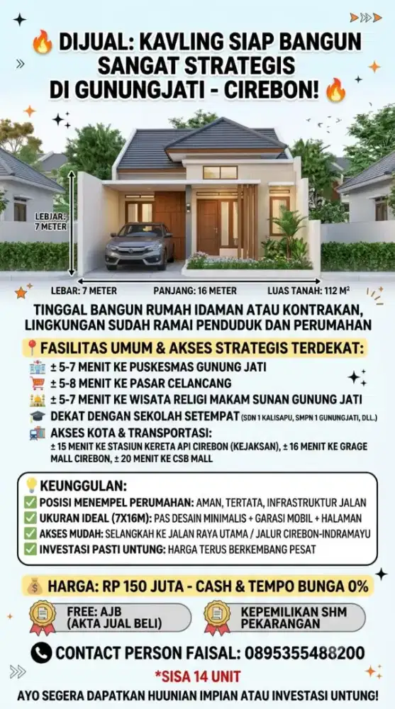 DIJUAL: KAVLING SIAP BANGUN SANGAT STRATEGIS DI GUNUNGJATI - CIREBON!