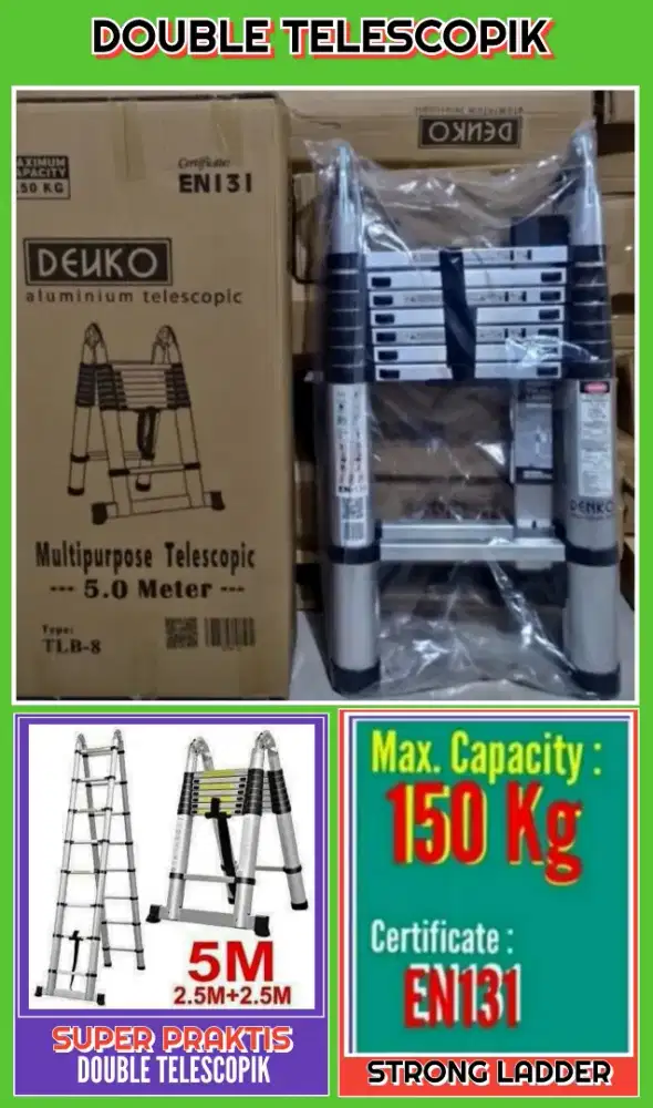 Tangga alm double TELESCOPIK 5.0 Mtr