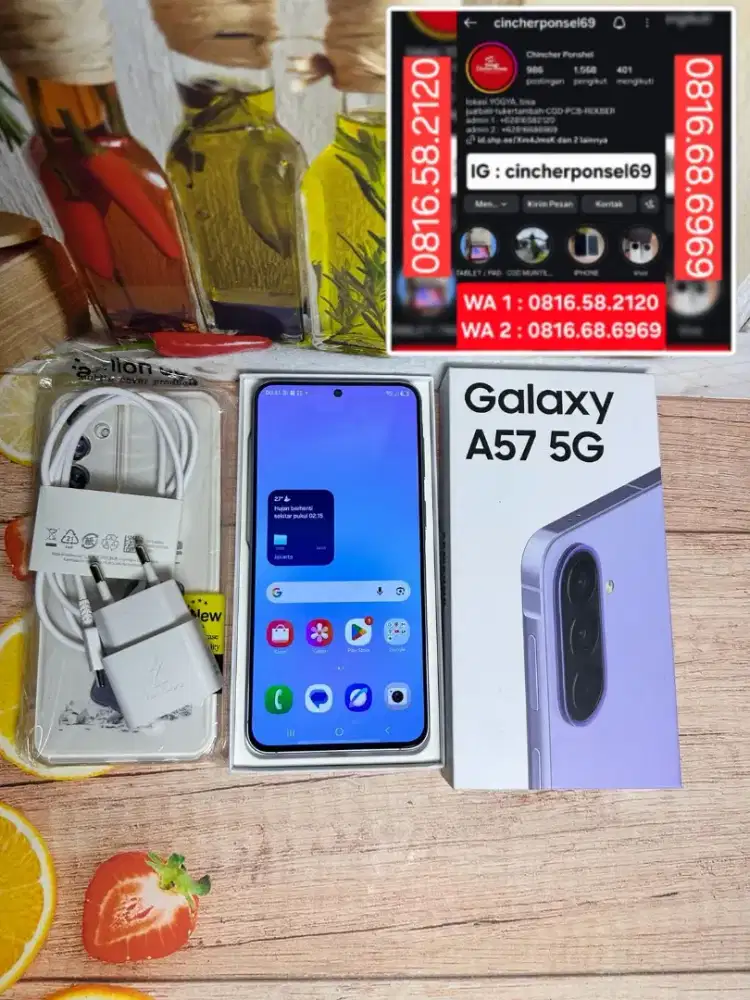 Jual hp likenew SAMSUNG A57 5g 12/256 open dus buat review fre adaptor