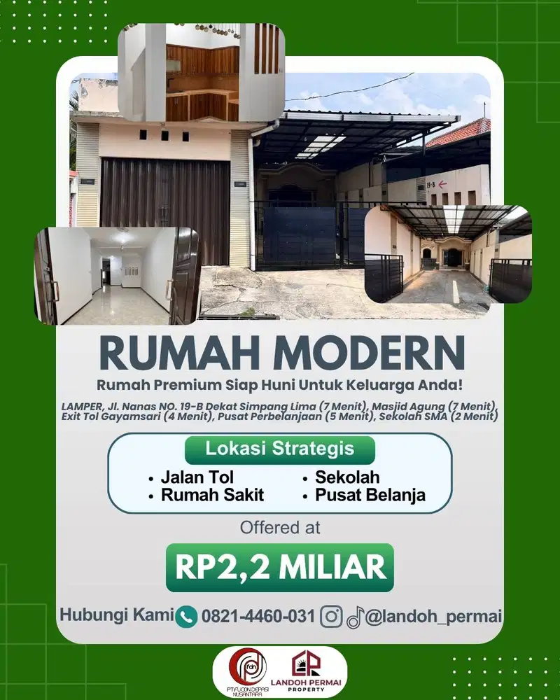 RUMAH DIJUAL: LOKASI STRATEGIS & BANGUNAN LAPANG DI SEMARANG TENGAH