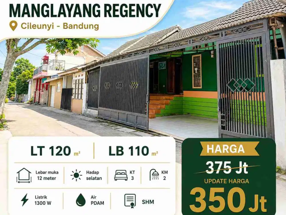 Dijual cepat rumah 300 Jutaan di Manglayang Regency, Cileunyi Bandung