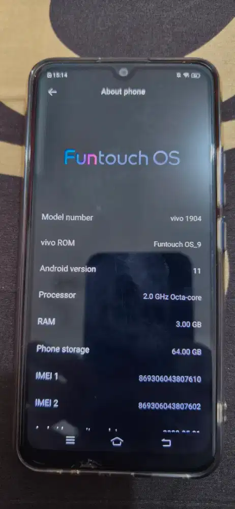 [HP Only + Charger) Vivo Y12 3/64