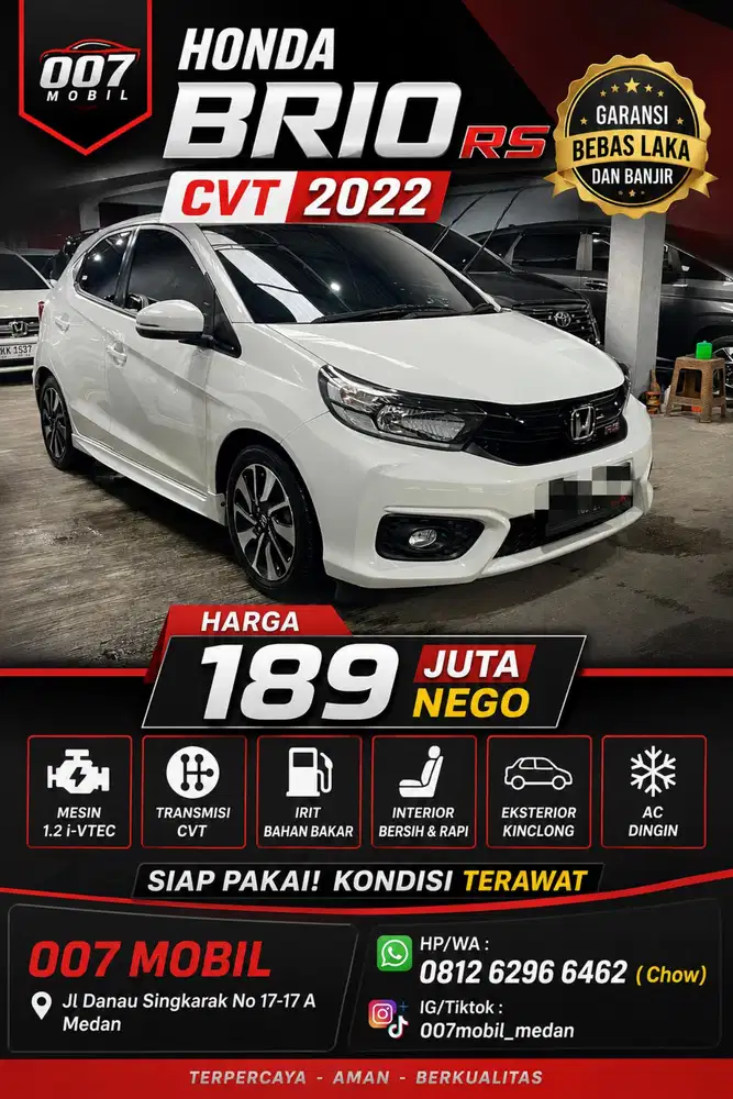 Honda Brio RS CVT Matic 2022, 2021,2020, Agya 2025