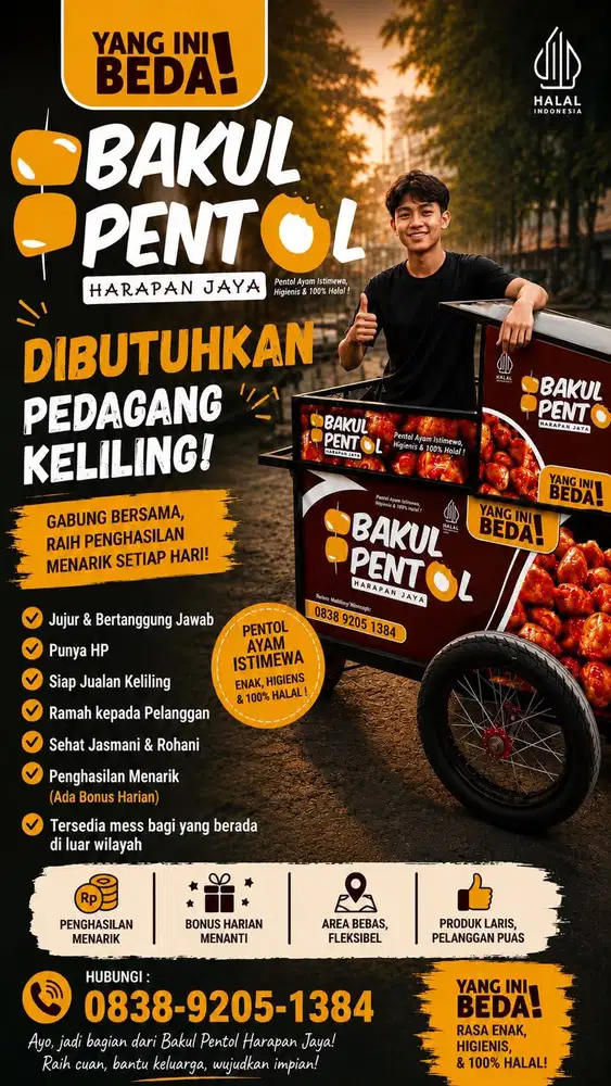 Dibutuhkan pedagang untuk berjualan pentol dengan sistem (GEROBAK DORO
