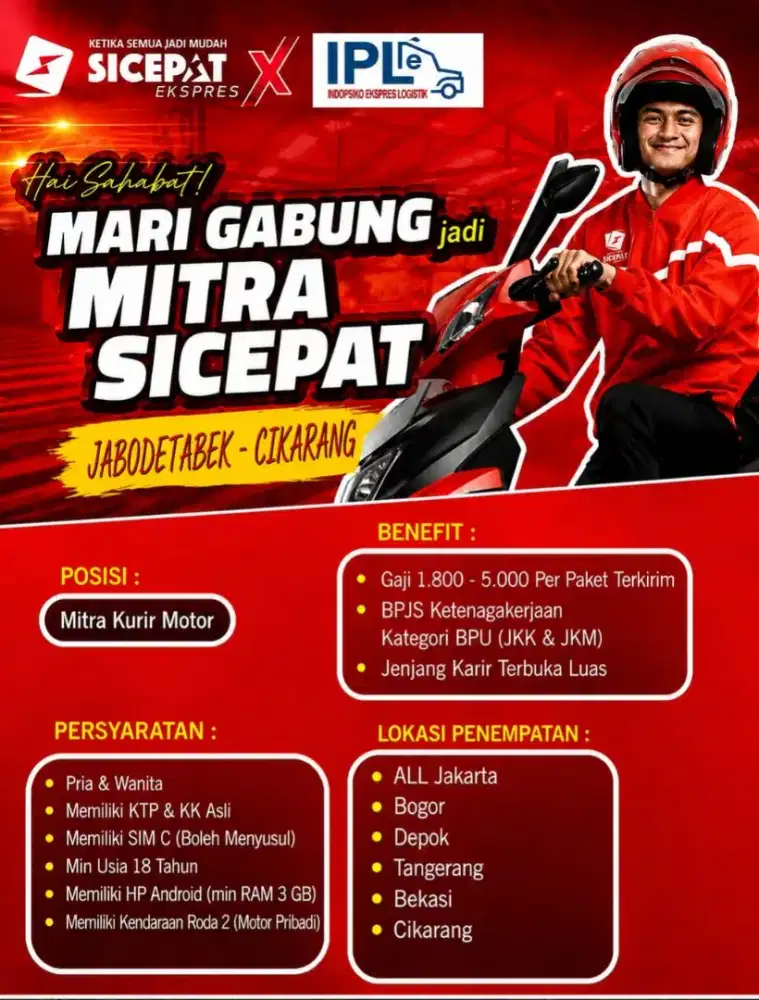 LOKER KURIR SICEPAT (PENEMPATAN JABODETABEK - CIKARANG)