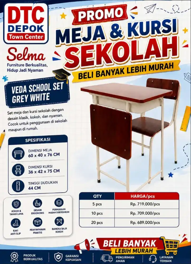Jual meja kursi set sekolah murah
