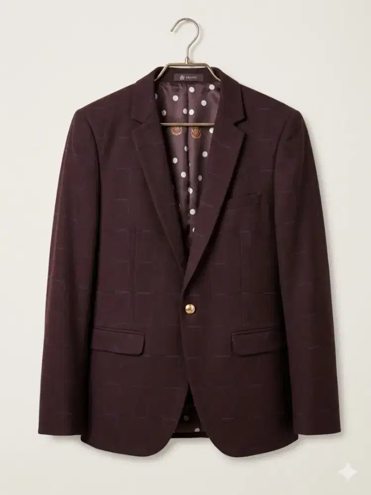Jas Pria / Blazer Slim Fit Maroon Motif Kotak Elegan Mulus