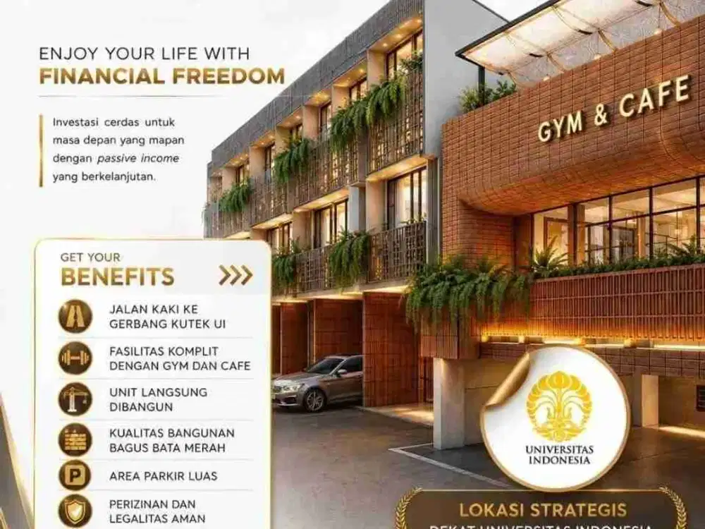 Kost Prestise Ring 1 UI Dekat Pintu Kutek, 13 BR Fasilitas Premium, Tersedia Cafe, Gym, Rooftop, Communal Space, Parkir Mobil, Mushola