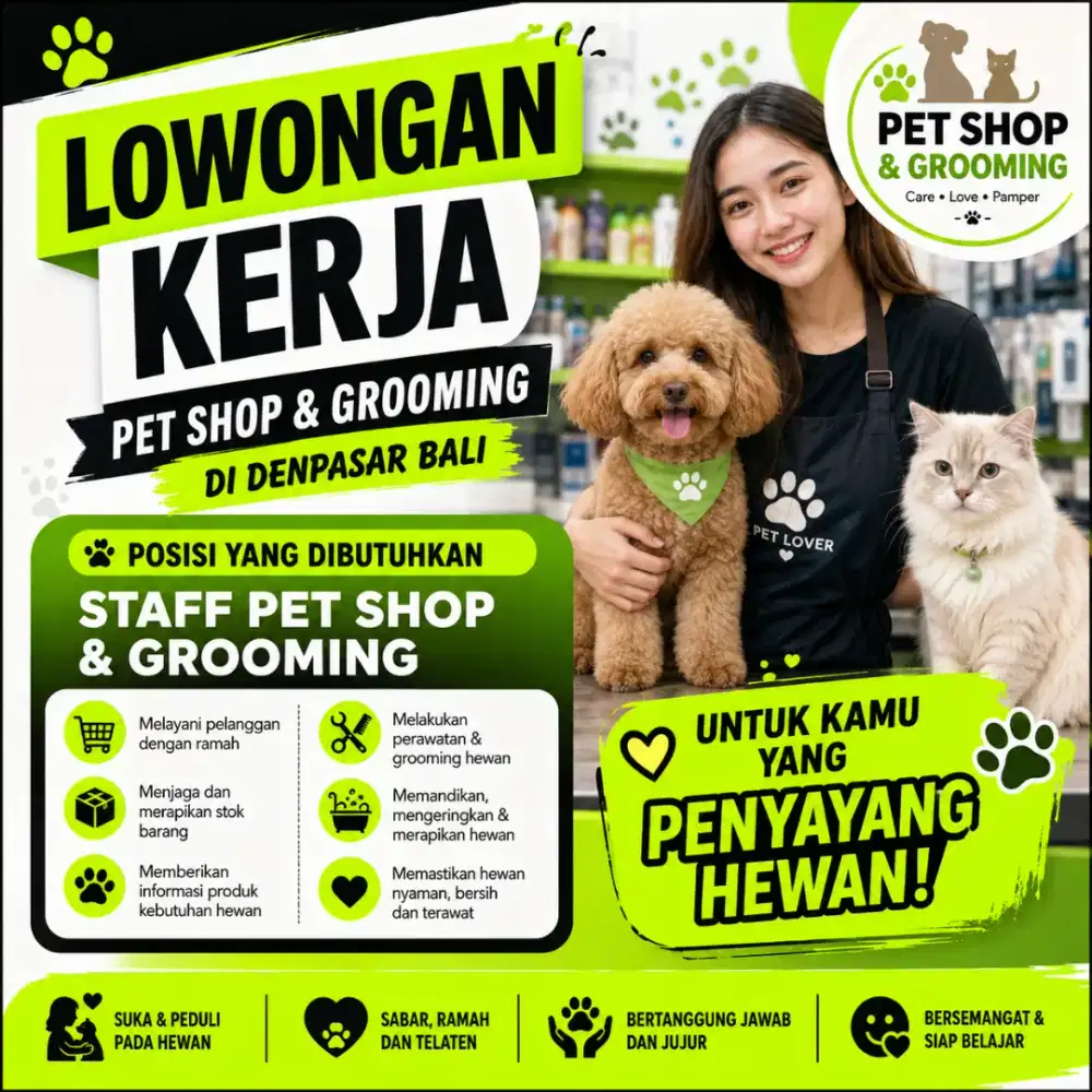 Loker staff toko petshop grooming denpasar bali