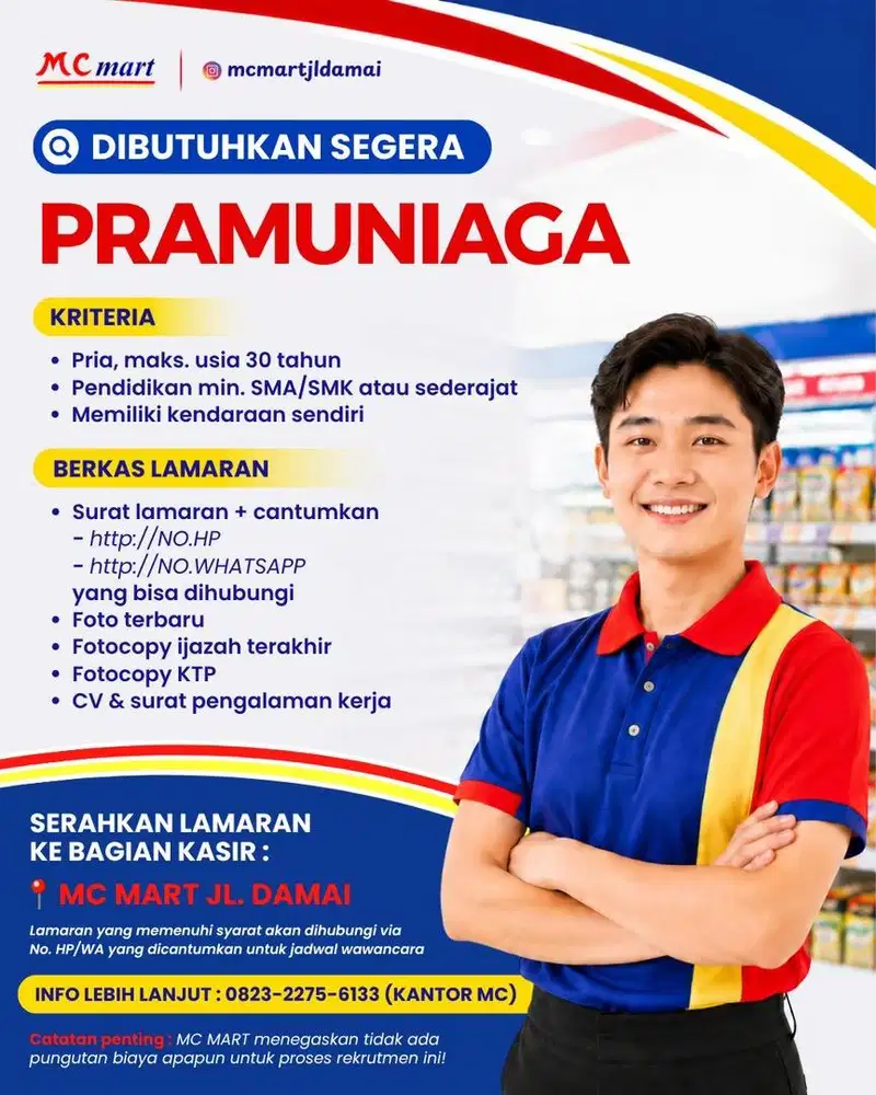 LOWONGAN KERJA PRAMUNIAGA PRIA