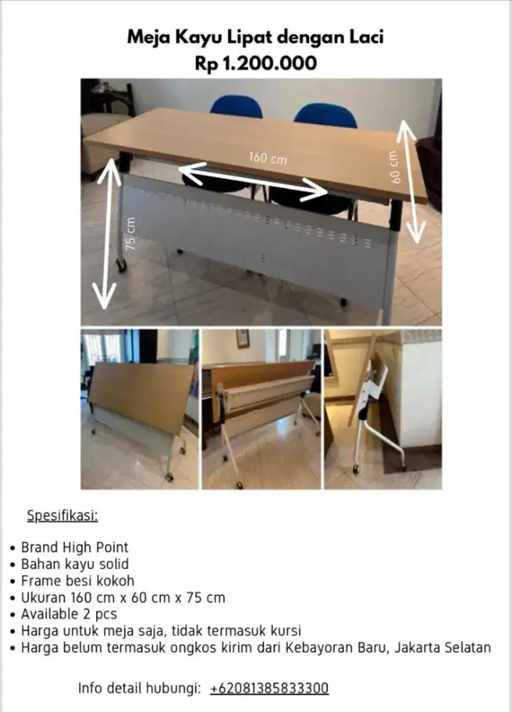 Meja Kayu Lipat dengan Laci