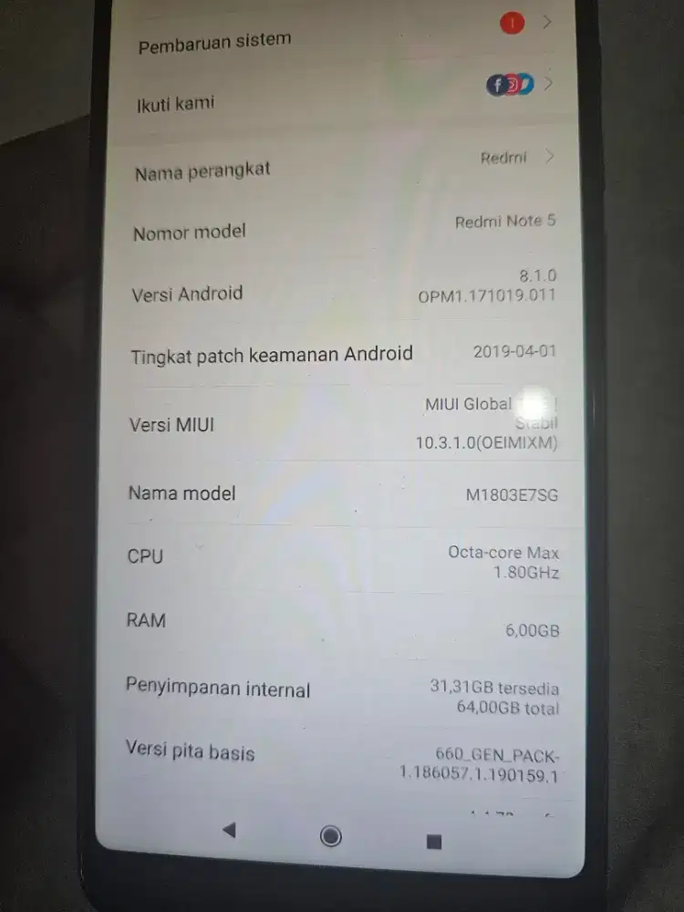 Jual mi not 5 bekas ms original
