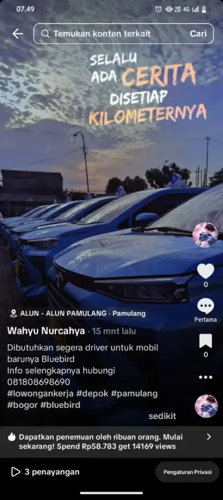 Driver untuk mobil barunya Bluebird