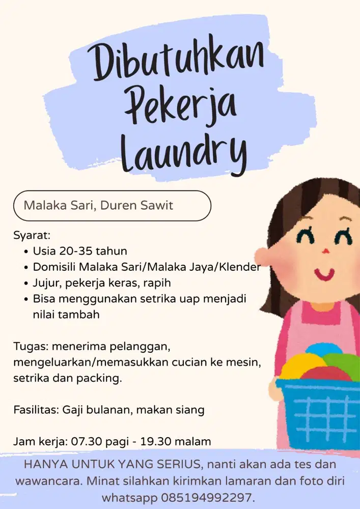 DIBUTUHKAN PEKERJA LAUNDRY