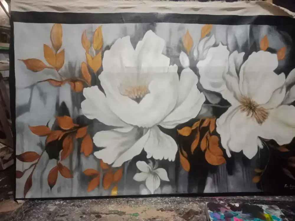 Dijual lukisan kanvas bunga 90x130 cm