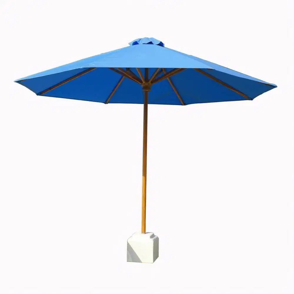 Outdoor Umbrella Biru dengan Tiang Kayu Premium