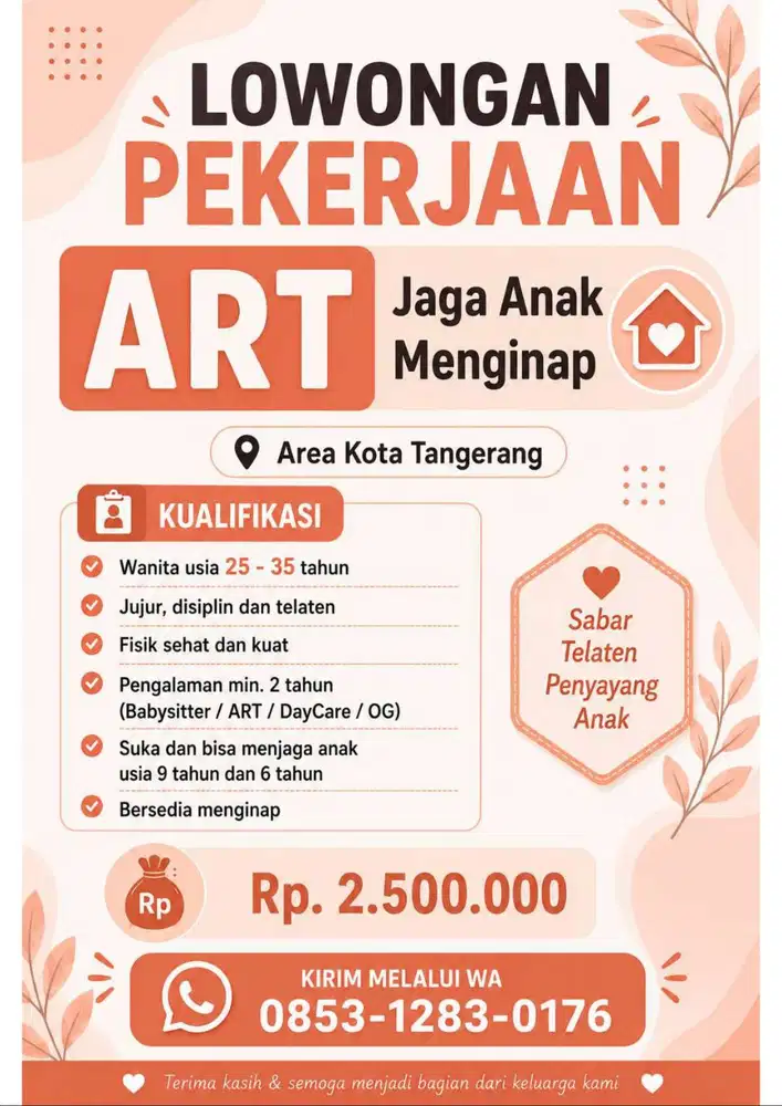 Dicari ART Jaga Anak Menginap
