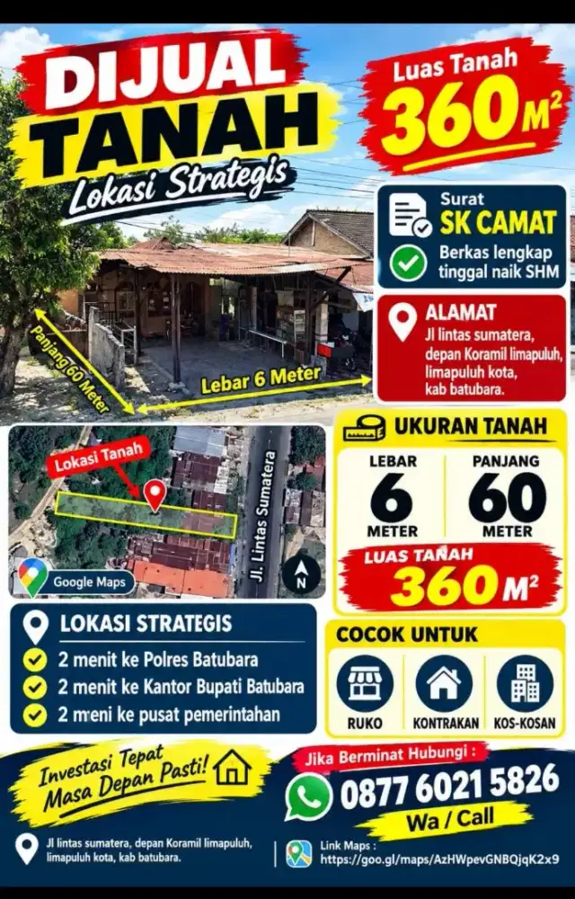 Dijual Tanah pinggir jalan lintas.