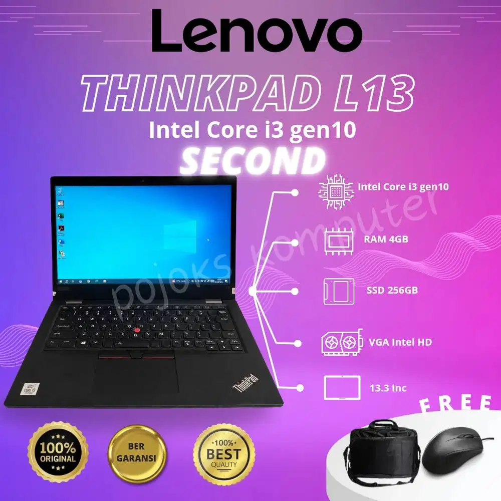 LAPTOP LENOVO TINKPAD L13 CORE i3 GEN 10 RAM 4GB SSD 256GB NB SC