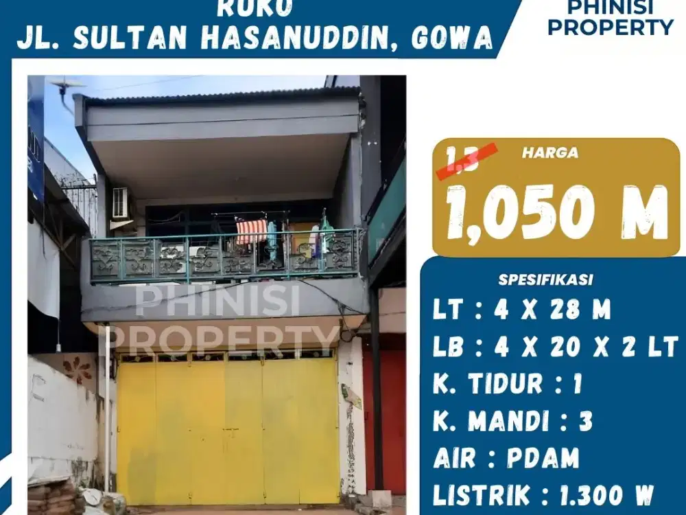 Dijual Ruko Jalan Sultan Hasanuddin Gowa