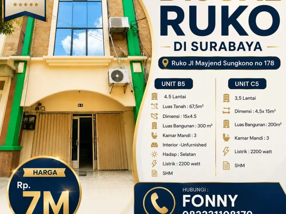 Dijual Ruko Jl Mayjend Sungkono Surabaya Barat