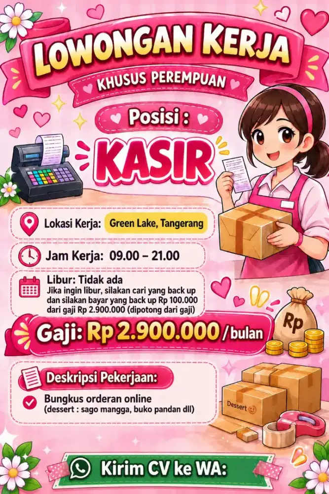 Lowongan kerja kasir khusus wanita