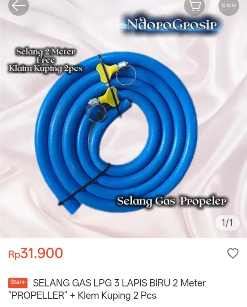 Selang gas 3 lapis 2 meter plus 2 klem