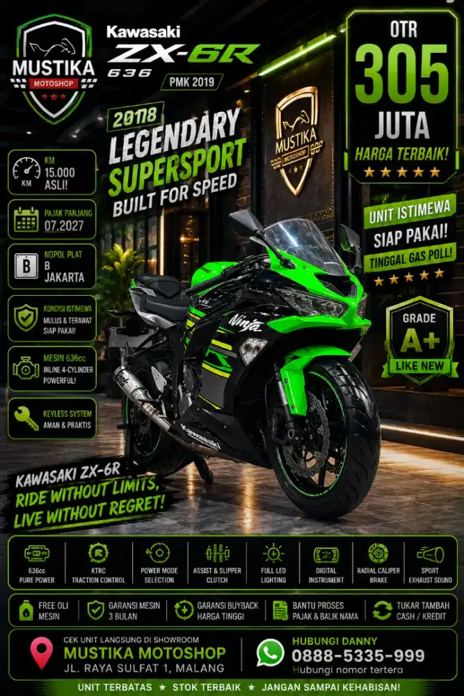 Km 15rb‼️Kawasaki ZX-6R 2018 PMK 2019. DANNY Mustika Motor Sulfat