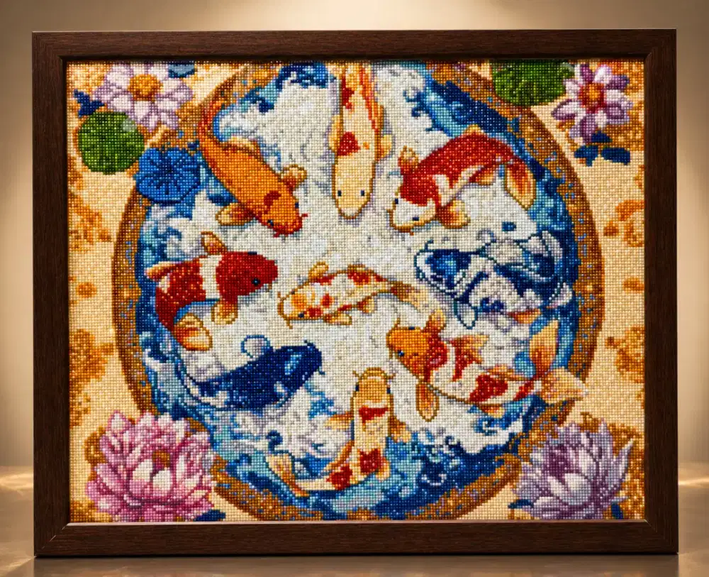 HANDMADE Luck Prosperity KOI DIAMOND MOSAIC WALL ART Hiasan Dinding