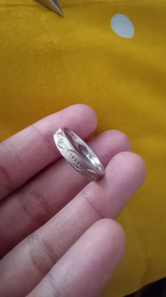 Cincin unisex, perak 925 lapis mas putih