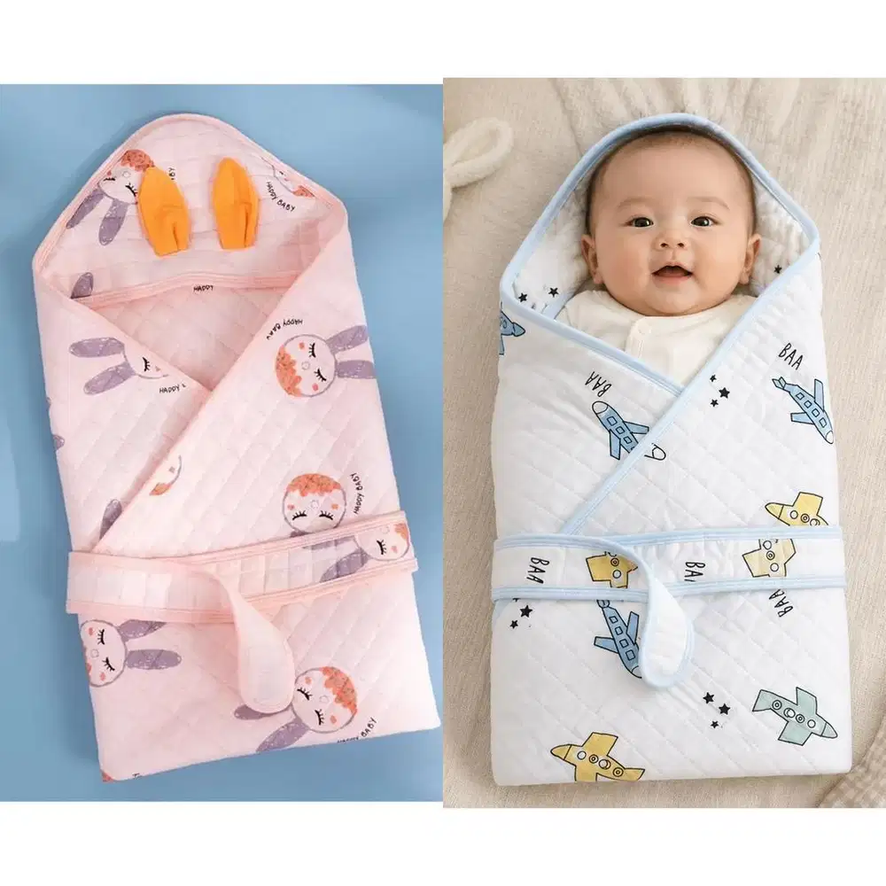 Selimut bedong bayi pesawat rabbit 6 layer katun premium