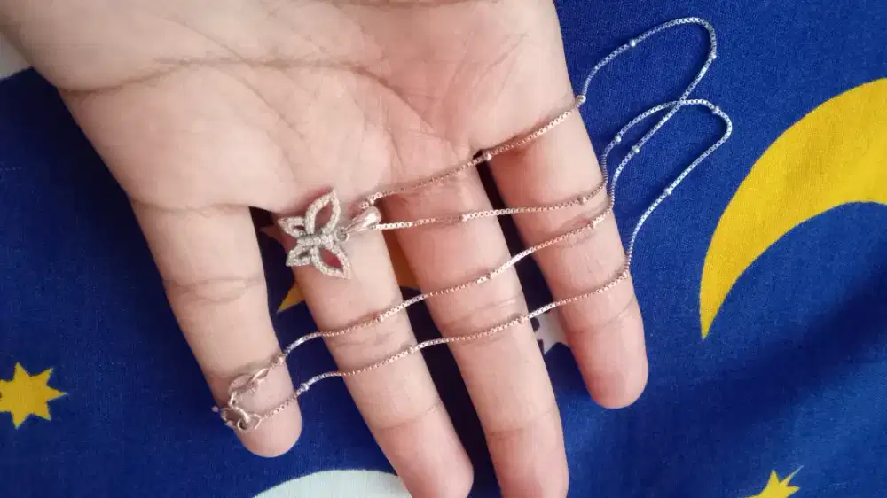 Kalung + liontin perak 925 lapis mas putih