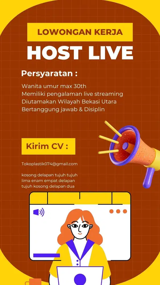 Lowongan host live  untuk fashion wanita( Kota Bekasi )