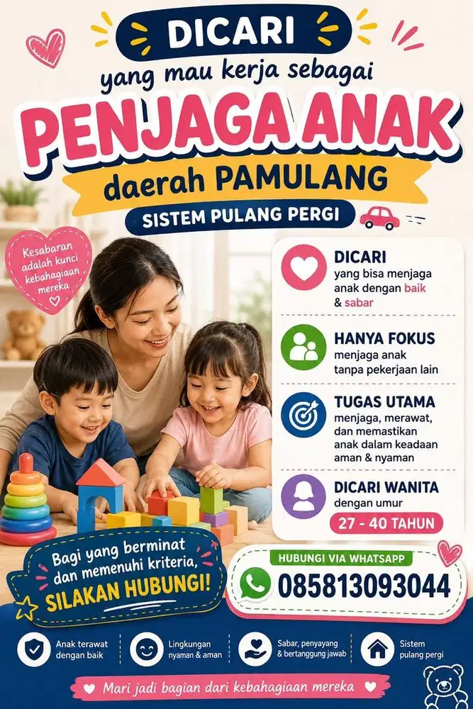Dicari Babby Sitter/Penjaga anak Daerah pamulang