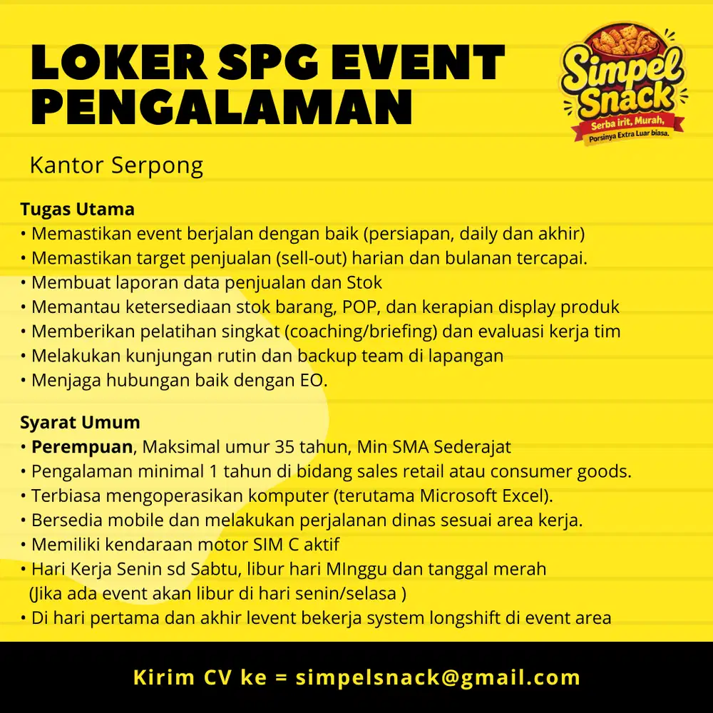 loker SPG EVENT  Berpengalaman