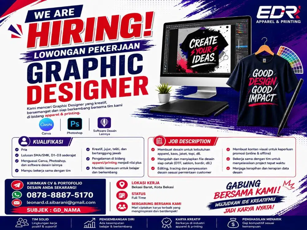 WE'RE HIRING! GRAPHIC DESIGNER – APPAREL & PRINTING | BEKASI