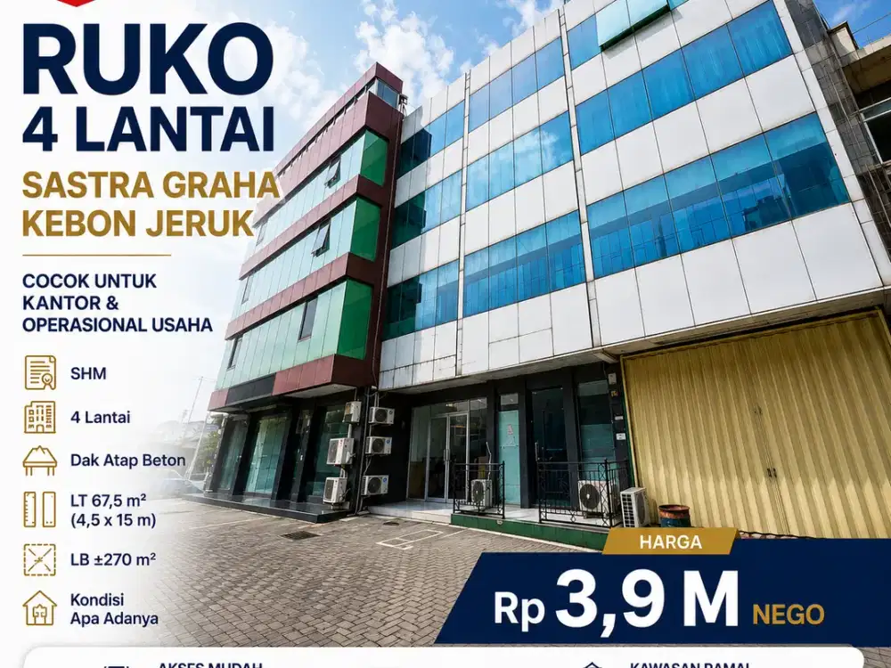 BU Harga Menarik! Ruko 4 Lantai Sastra Graha Kebon Jeruk – SHM