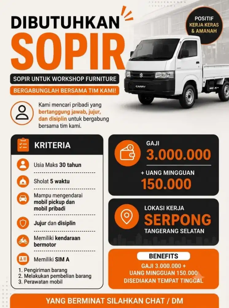 DICARI DRIVER TANGERANG