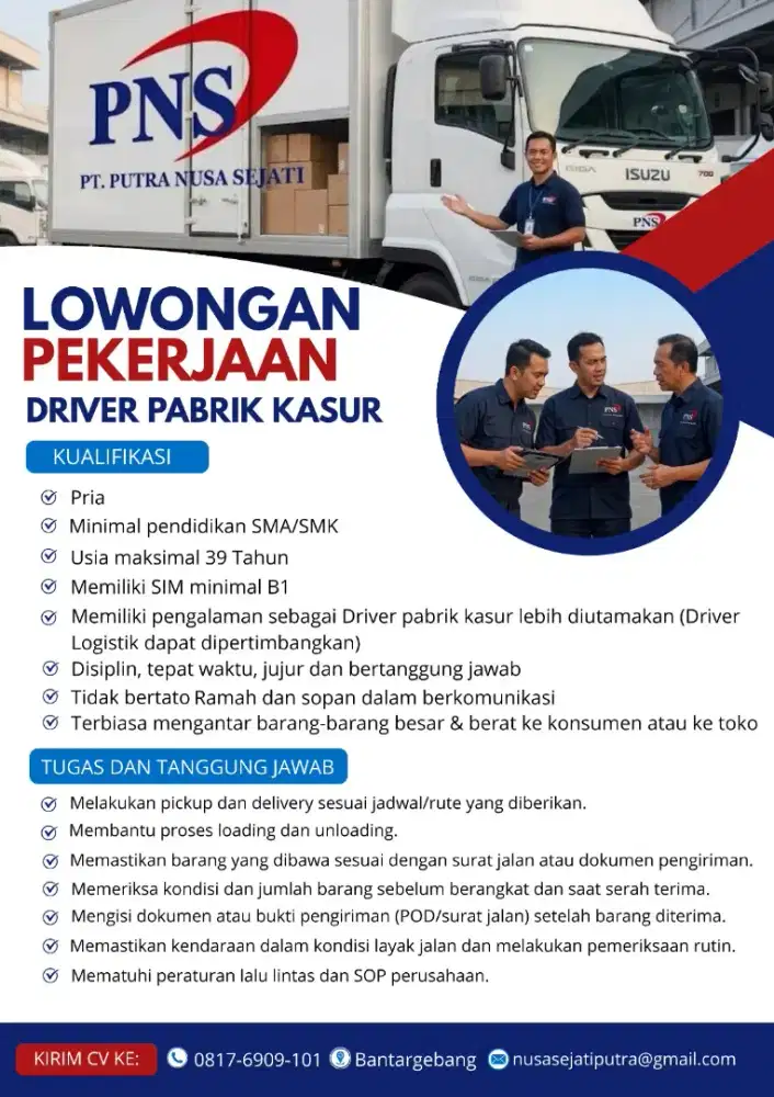 DIBUTUHKAN SEGERA. LEADER & DRIVER. HARAP BACA DAHULU POSTER NYA