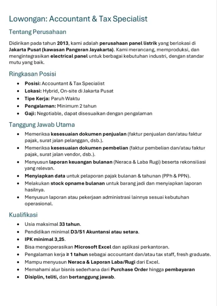 Lowongan accounting tax