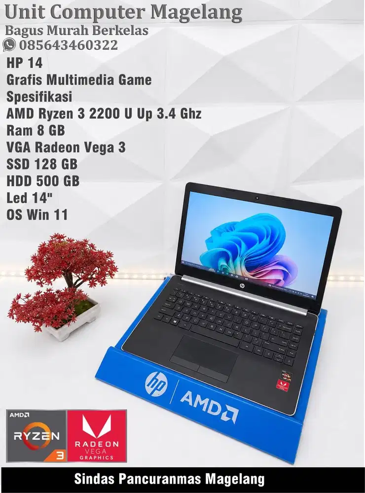 HP 14 II AMD Ryzen 3 II 8 GB II SSD 128 II 500 GB II VGA Radeon
